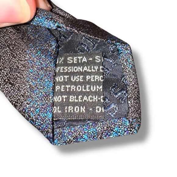 NWT Missoni Black & Blue Shimmer Handmade in Italy Silk Neck Tie - Picture 5 of 5